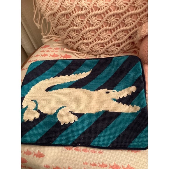 Jonathan Adler Other - RARE Jonathan Adler WOOL Alligator Needlepoint Pillow Case, Blue 11.5 X8 Vintage